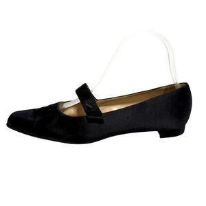Christian Louboutin 40 Vintage Black Satin Mary Jane Evening Flats *flaw